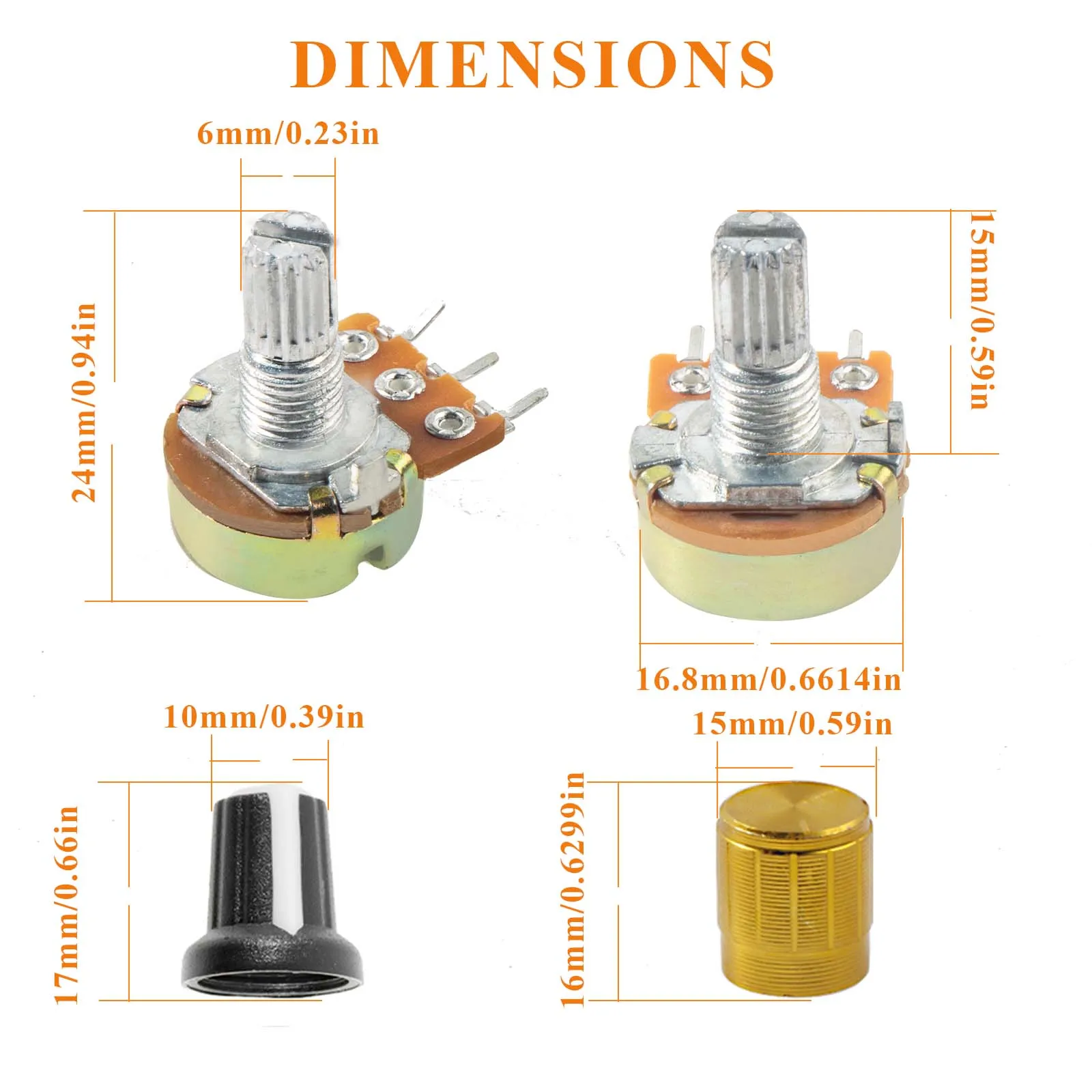 Kit de potenciómetros WH148, 200 Uds., potenciómetros de una sola articulación con perilla giratoria b1k 2k 5k 10k 20k 50k 100k 250k 500k 1m