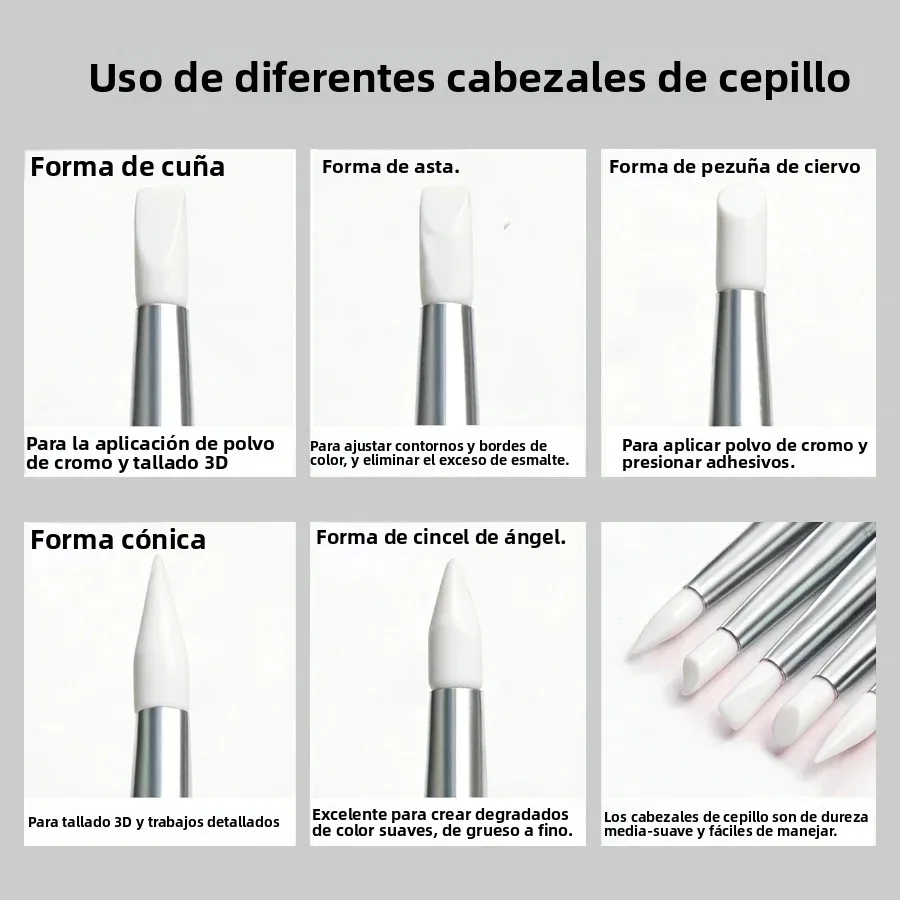 Juego de 5 Pinceles de Silicona Profesionales para Esmalte de Gel UV, Herramientas de Puntillismo para Arte de Uñas 3D, Bolígrafos de Manicura