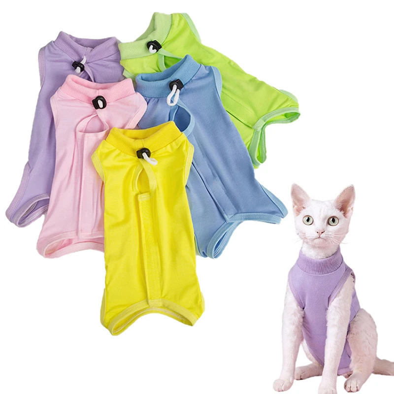 Traje de recuperación para gatos y cachorros, anti-lamido, suave, para después de cirugía y esterilización, tipo mono o chaleco.