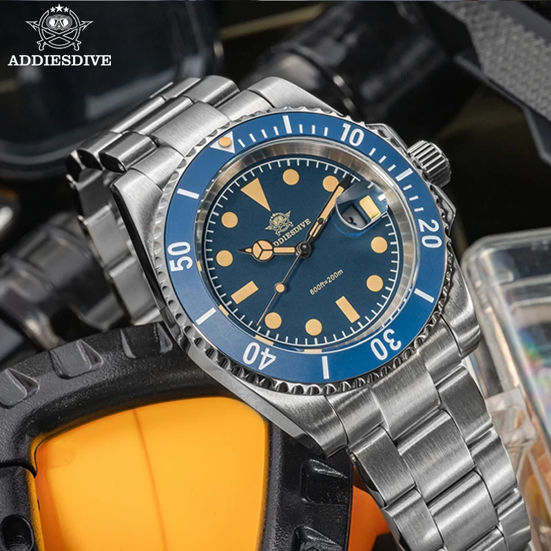 Reloj de Cuarzo para Hombre ADDIESDIVE de 41 mm, Cristal Mineral, Resistencia al Agua de 200 m, Manecillas/Índices Luminosos, Movimiento Japonés, Estilo Ejecutivo