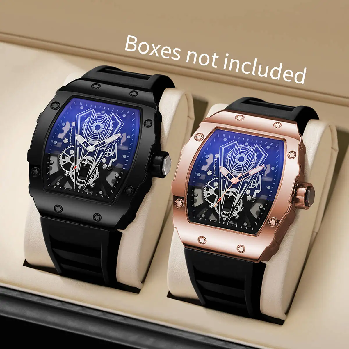 1/2 Uds. Reloj de cuarzo de lujo con esfera grande para Hombre, correa de silicona informal, relojes deportivos para Hombre (sin caja)