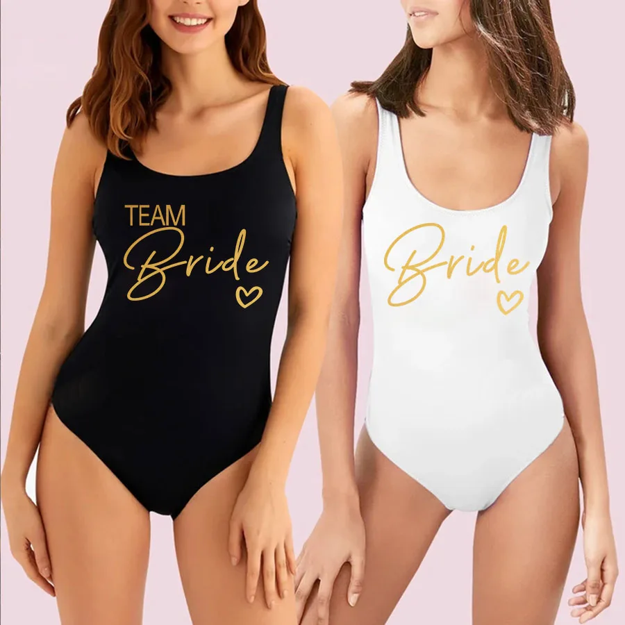 S-3XL traje de baño nupcial blanco para mujer 2025, nuevo equipo de novia, traje de baño de una pieza para despedida de soltera, trajes de baño para despedida de soltera