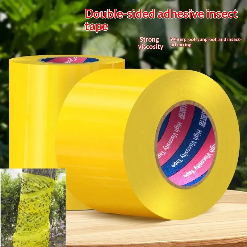 1 Rollo de Cinta Adhesiva Amarilla de Doble Cara de 10 Metros para Control de Plagas en el Jardín, Cinta Adhesiva para Pulgones, Hormigas, Polillas e Insectos Trepadores