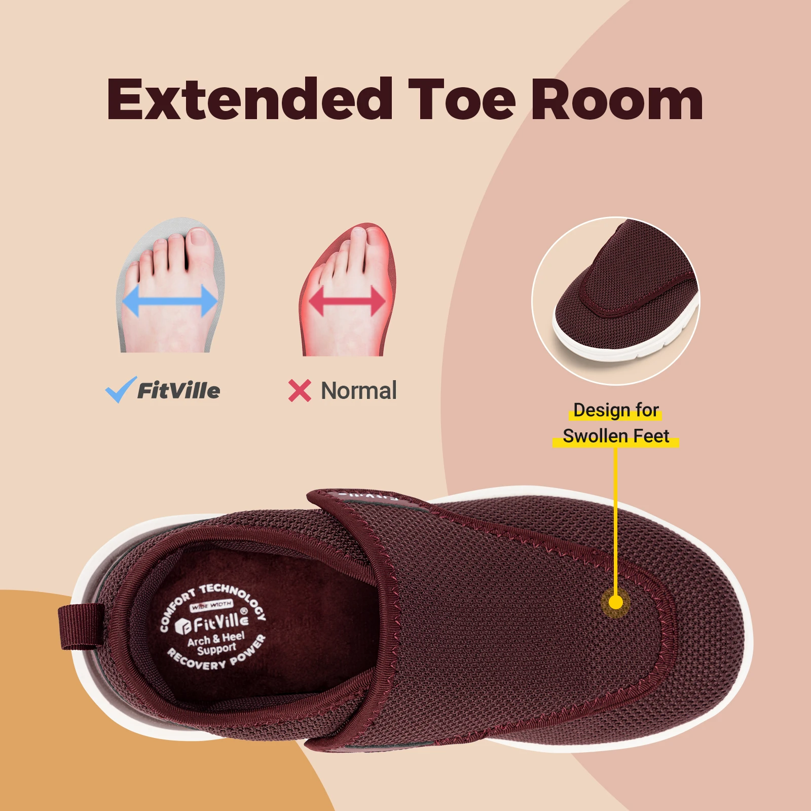 FitVille Zapatos para diabéticos extra anchos para mujer, zapatos para caminar ajustables para personas mayores, ortopédicos, pies anchos, alivio del dolor en el pie hinchado