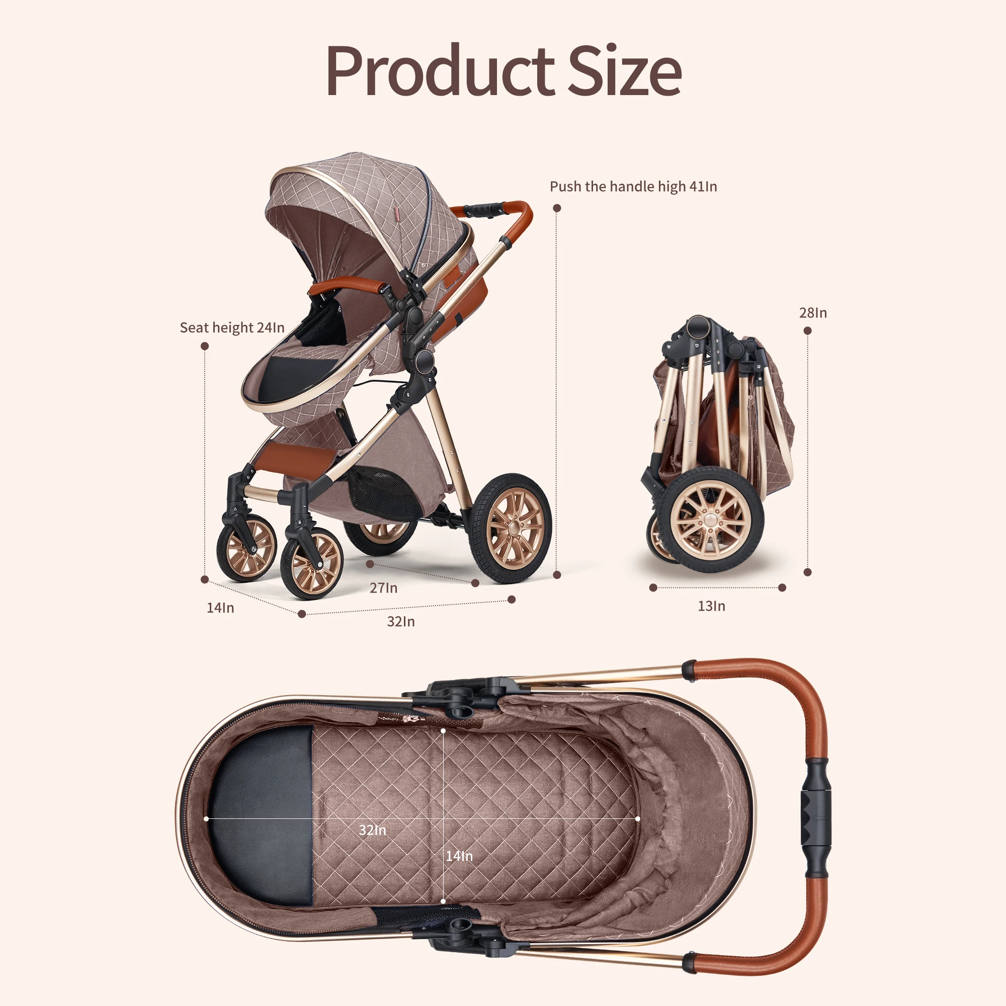 Cochecito de bebé 3 en 1 de lujo con asiento Reversible, cochecito plegable para niños de 0 a 36 meses