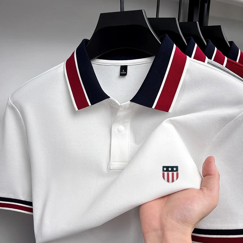 Camisa Polo de Manga Corta para Hombre, Diseño de Rayas con Botones en la Solapa, de Alta Calidad, Suave, Cómoda y Versátil, Ropa Masculina de Verano