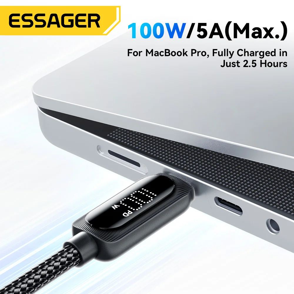 Essager 100W USB C a tipo C Cable para iphone 15 Huawei PD 5A Cable de carga rápida para Macbook iPad Pro Tablet Cable de ordenador portátil