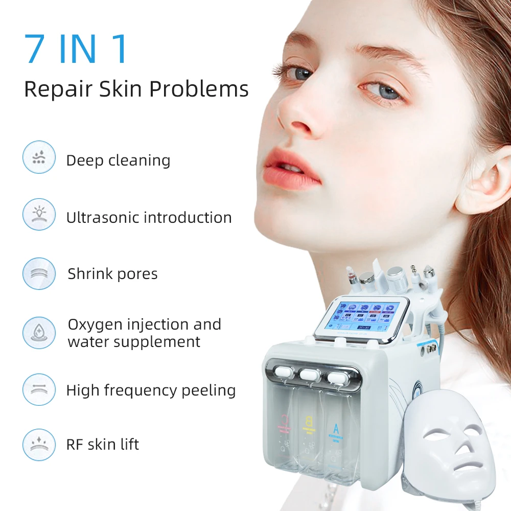7 en 1 Dermoabrasión Peel Spa Máquina Facial Rejuvenecimiento de la Piel Hydro Dermoabrasión Hydro Aqua Cara Limpieza Profunda Dispositivo de Cuidado de la Piel