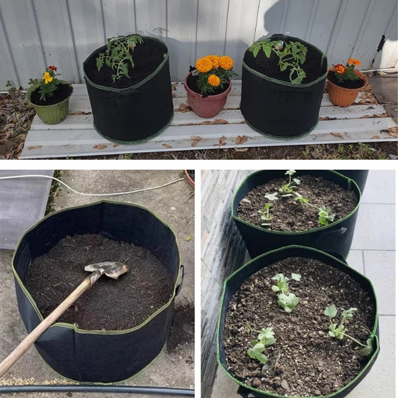 5 Bolsas de Cultivo de Fieltro de 10 y 20 Galones, Gruesas, No Tejidas, para Plantar Vegetales, Plántulas, Patatas y Árboles, Plegables