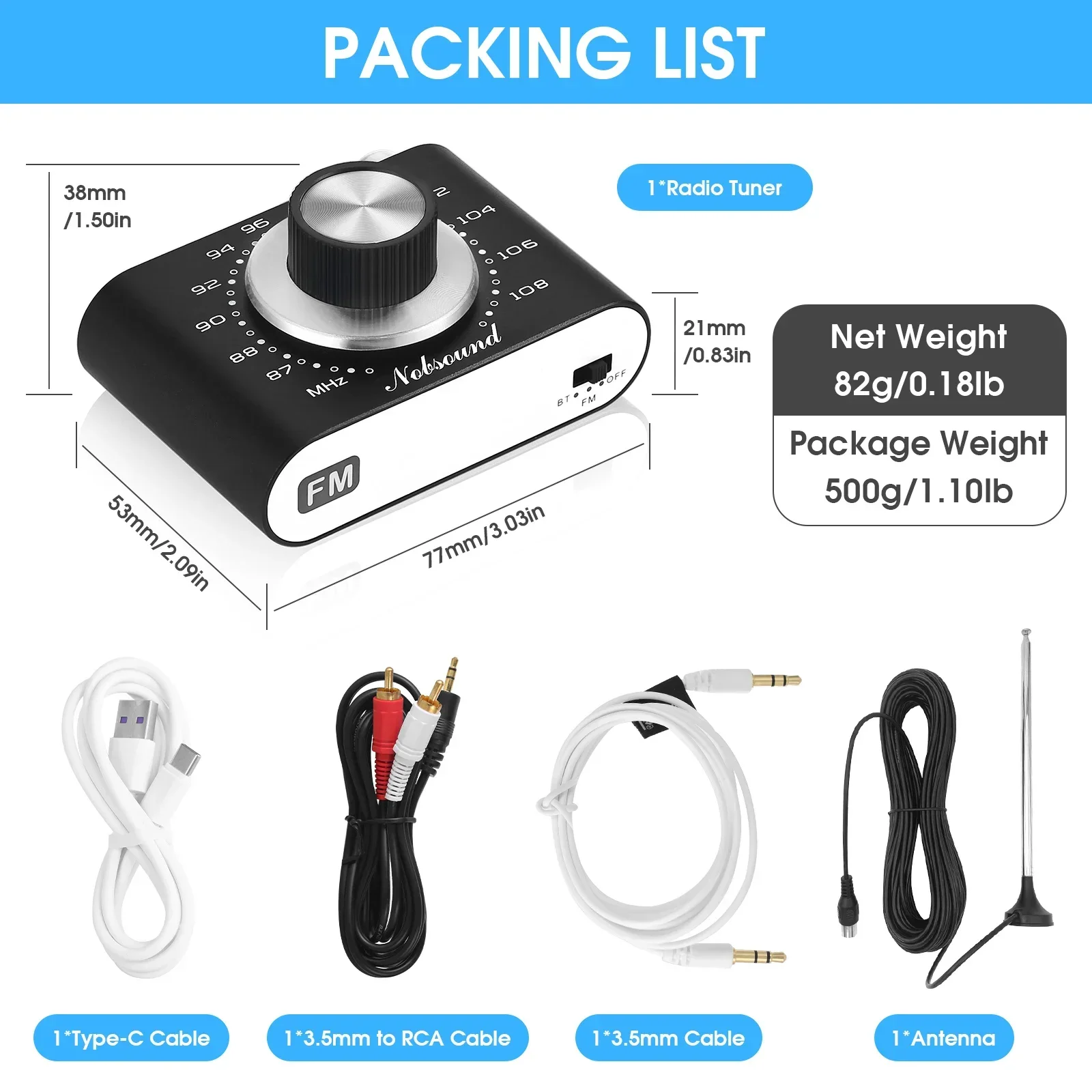 Douk Audio Portátil 87-108Mhz Sintonizador de Radio FM Estéreo Bluetooth 5.0 Receptor Recargable con Salida de 3,5 mm