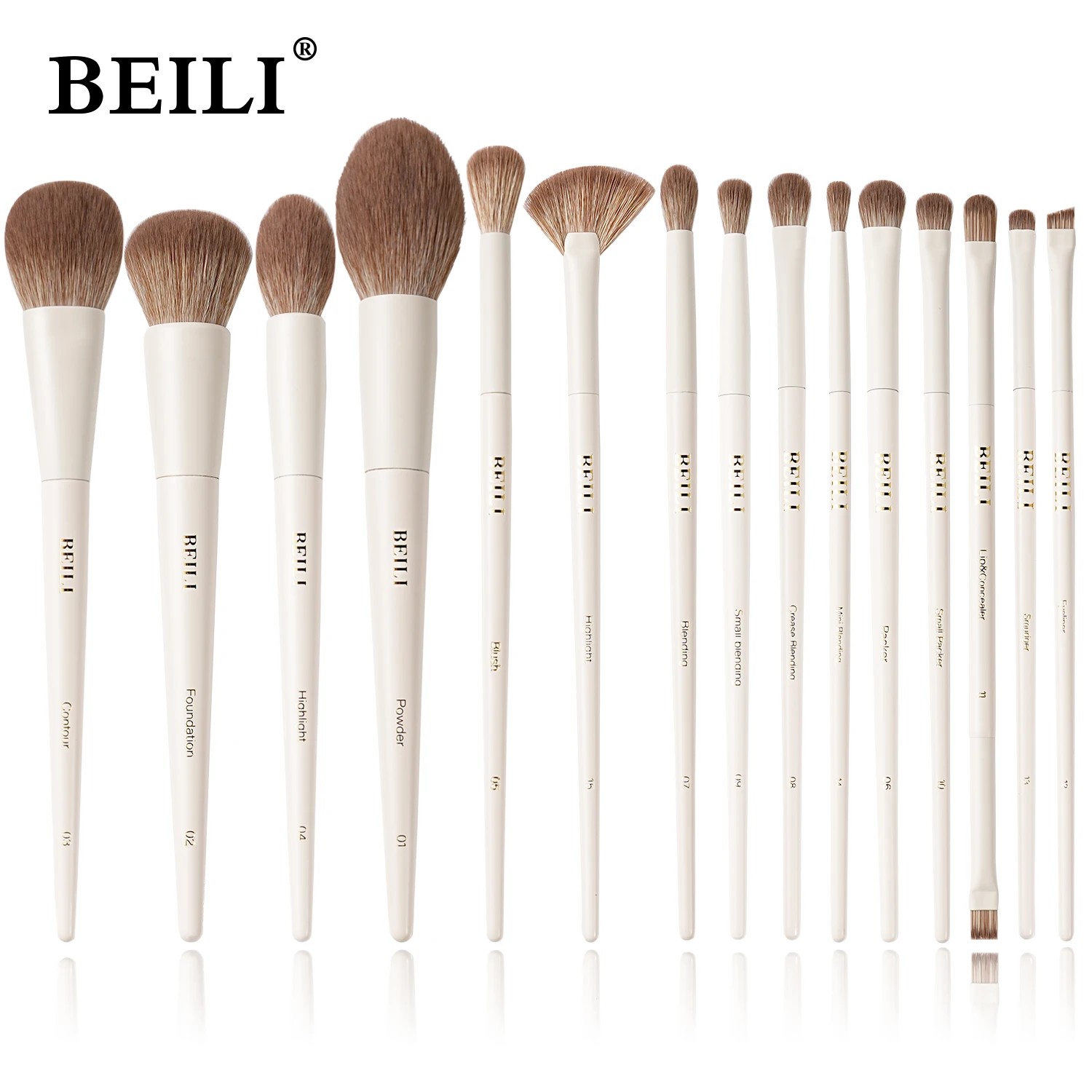 BEILI-Juego de brochas de maquillaje, 15 Uds., brocha de pelo sintético Beige, base, contorno, sombra de ojos, delineador de ojos, colorete, mezcla, resaltador