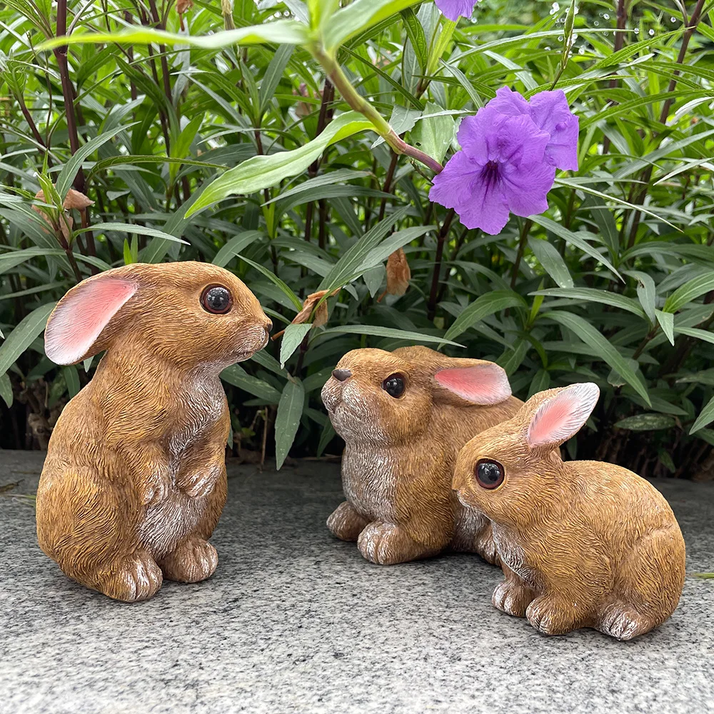 Decoración de conejito para exteriores, Juego de 3, estatuas para el hogar, jardín, mesa de conejo de pascua, Garde divertido