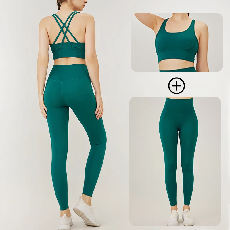 Conjunto de Yoga, Sujetador deportivo y mallas para mujer, conjunto de 2 piezas para trotar, conjunto deportivo de yoga para mujer, conjunto de gimnasio, ropa deportiva para mujer