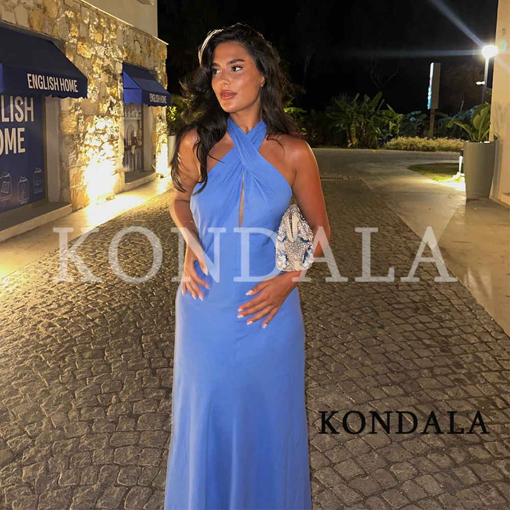 Vestido Largo Elegante Cruzado con Cuello Halter para Mujer KONDALA, Vestido Chic sin Espalda para Vacaciones de Verano 2026, Vestido Romántico para Cena