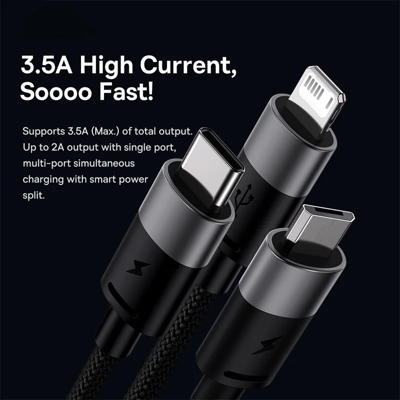Cable Baseus 3 en 1 USB C para iPhone 14 13 12 Pro 11 3.5A Cable cargador Micro USB C tipo C para Macbook Pro Samsung Xiaomi