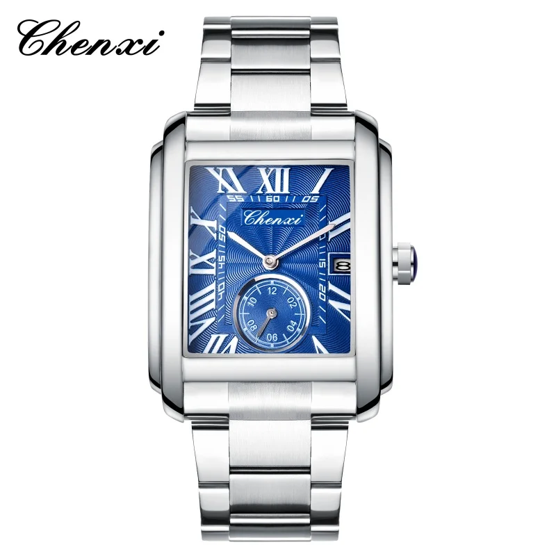Relojes de Cuarzo CHENXI 8216, Relojes de Pulsera de Acero Inoxidable Plateado, Sencillos y Elegantes para Hombre, Relojes Masculinos