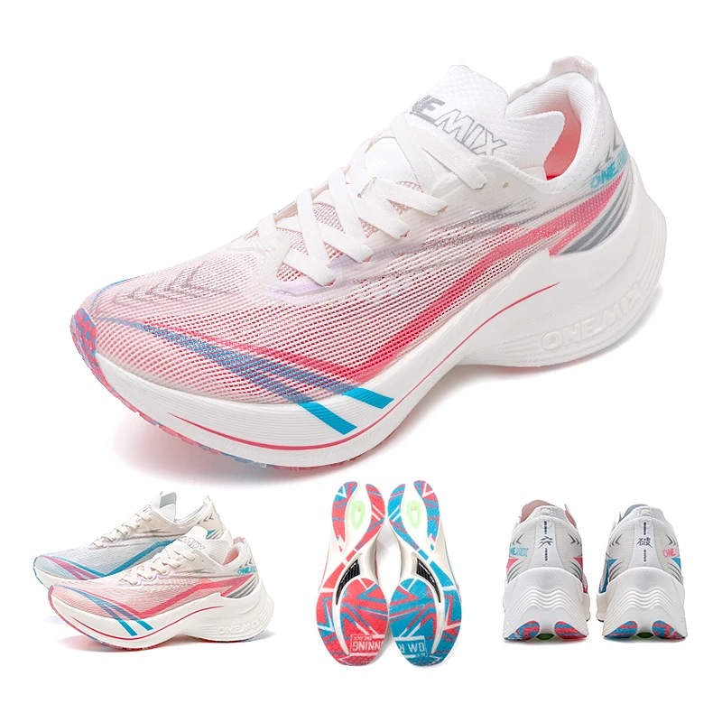 ONEMIX-Zapatillas de correr de fibra de carbono y nailon para hombre, zapatos de maratón, transpirables, ultraligeros, para pista de campo, carrera de kilómetros