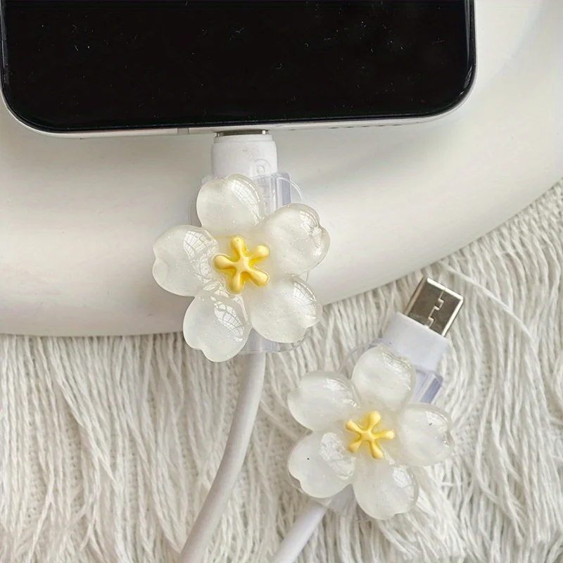 Protector de Cable de flor de cerezo, funda protectora de Cable, Kit de protección de línea de datos para interfaz de carga iPhone/tipo C, 2 uds.