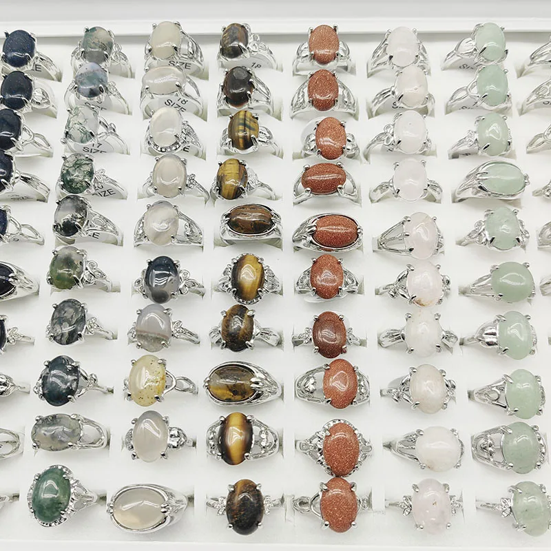 20 unids/lote, venta al por mayor, anillos de dedo de piedra Natural de estilo mixto para mujer, ágata roja de lujo, joyería de piedra arenisca azul caliente, regalo para niña