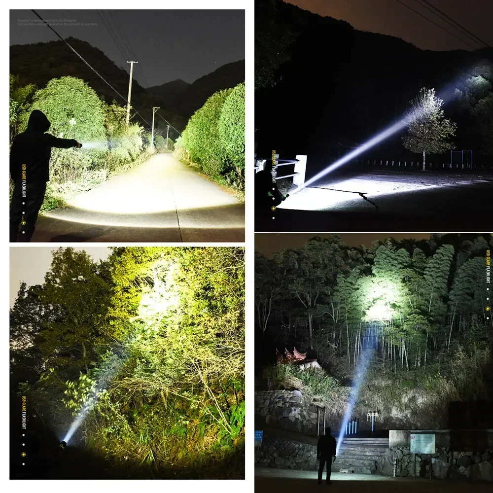 Linterna Táctica LED Recargable Súper Brillante con Zoom, Potente Linterna USB XHP70.2, Linterna XHP70 con Batería 18650 o 26650, Lámpara de Campamento
