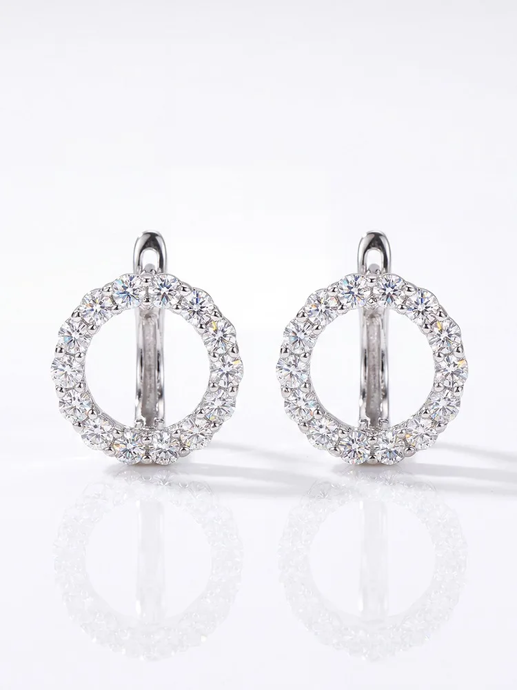 Pendientes redondos de diamante Moissanite auténtico para mujer, Plata de Ley 925, joyería fina de alta calidad para fiesta de aniversario, joyería fina de alta calidad