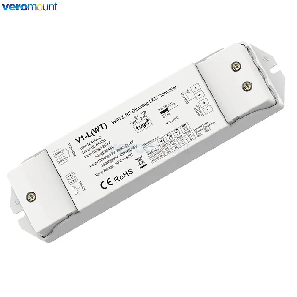 Skydance V1-L 2,4G RF control remoto inalámbrico V1-L(WT) WiFi Tuya APP + regulador LED Push Dim controlador CV 12V 24V 15A PWM 0-100% continuo