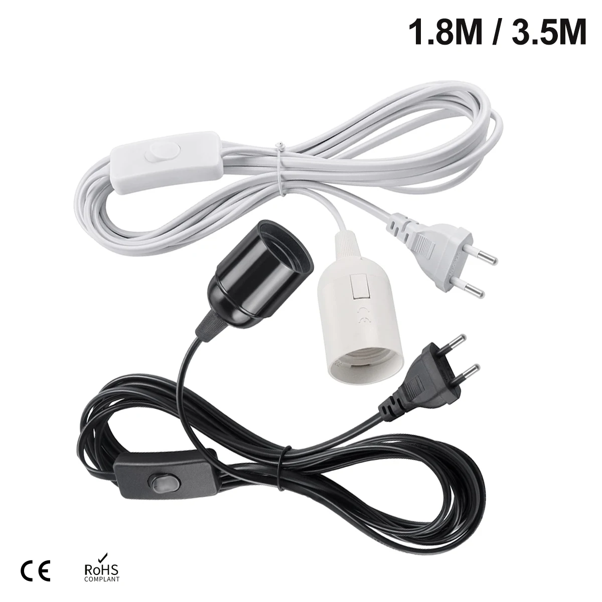 Enchufe europeo 3,5 m 6m Cables de cable de alimentación E27 soporte de Base de lámpara con cable de interruptor para bombillas Led colgantes enchufe de suspensión de lámpara colgante