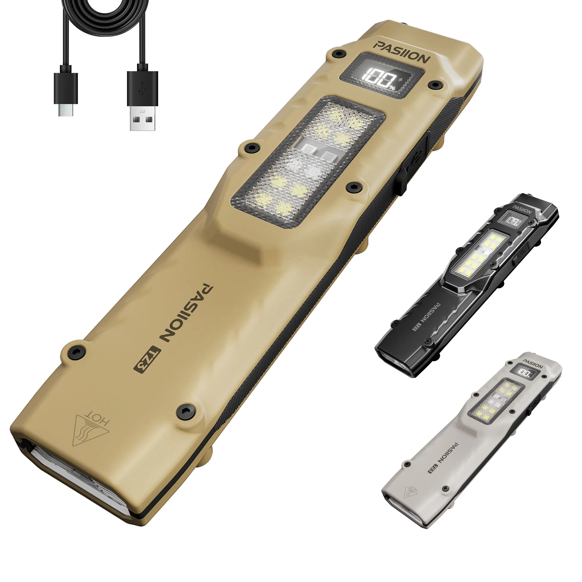 Linterna táctica recargable EDC, linterna LED de doble interruptor con pantalla Digital, 8 modos, Camping y uso de emergencia
