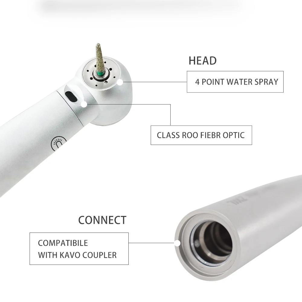 Torque Dental mini 45 grados Dental de alta velocidad de fibra óptica LED turbina pieza de mano para acoplador KAVO 6 agujeros herramientas de Material Dental