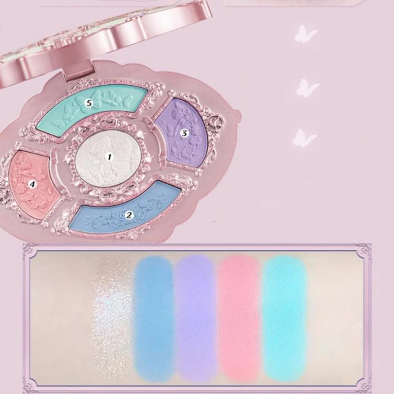 Flower Knows-sombra de ojos con brillo prensado en relieve, cuentos de hadas de cinco colores, pigmento brillante Natural, paleta de sombra de ojos