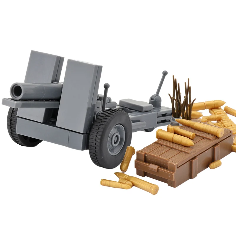 Bloques de construcción de armas militares de la Segunda Guerra Mundial, figura de soldado del ejército, piezas de cañón de pistola antitanque, bloques de modelismo MOC, juguetes para niños ﻿