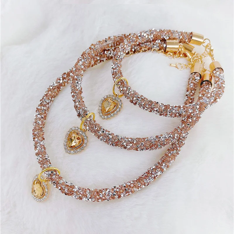 Collar de cristal para gato, colgante de gema de corazón, Collar de diamantes de imitación para fiesta, accesorios ajustables para gatos, cachorros, Chihuahua, boda y mascotas
