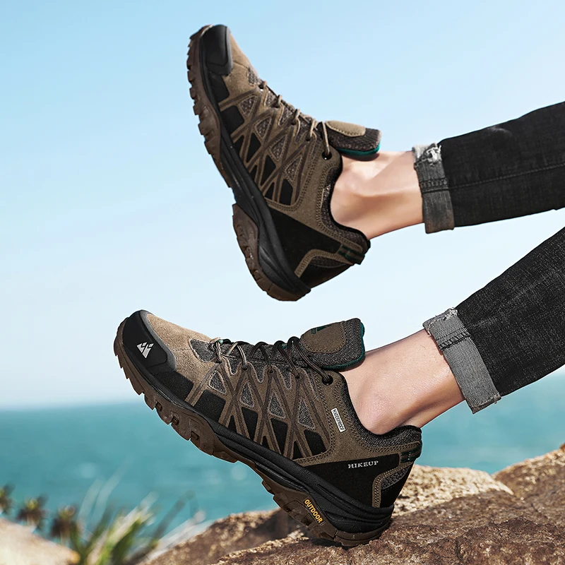 HIKEUP, recién llegado, zapatos de senderismo para hombre, transpirables con cordones, Trekking, amortiguación para hombre, escalada al aire libre, turismo, zapatillas para hombre