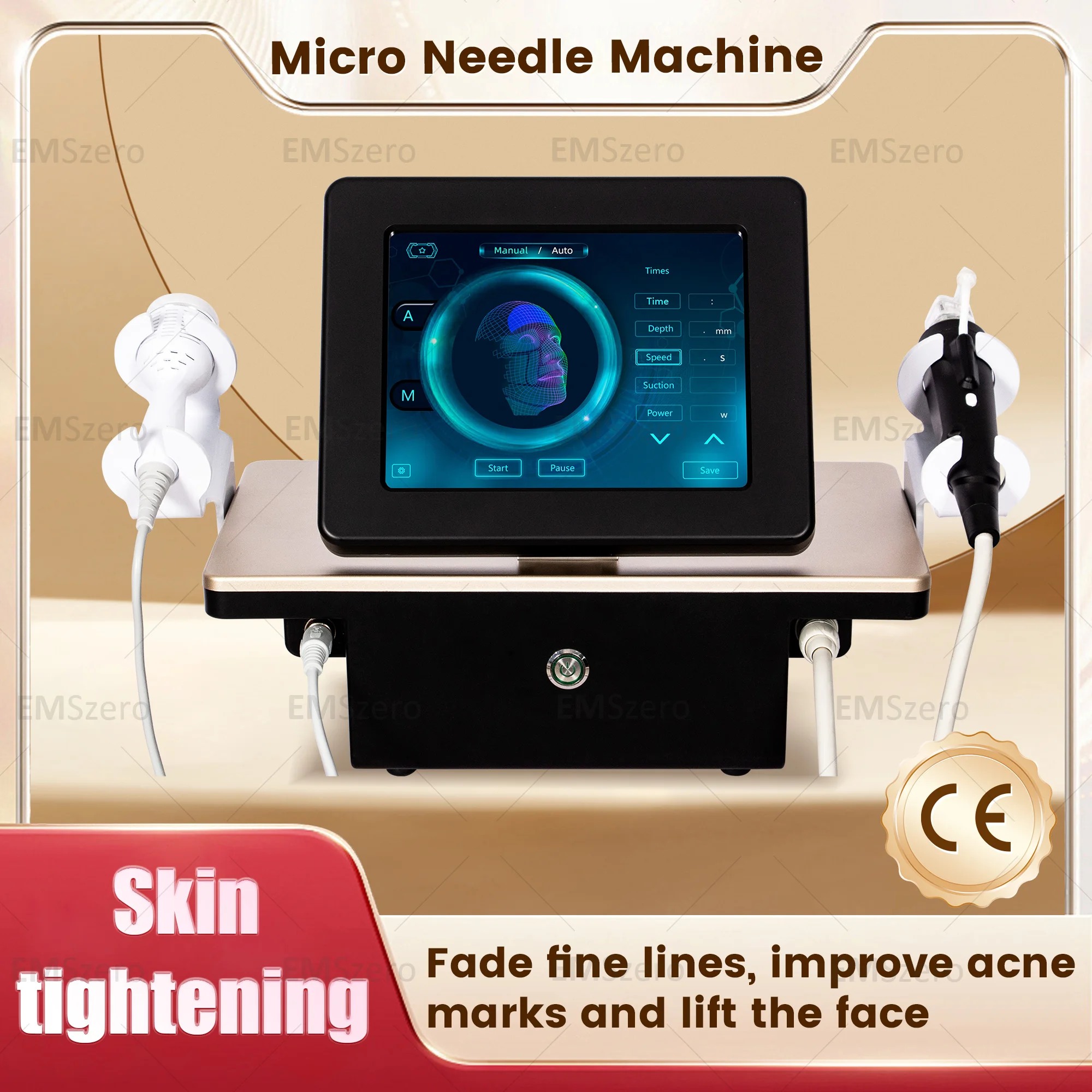 Máquina de microagujas RF dorada 2 en 1, dispositivo de reparación de la piel microcristalina, eliminación de arrugas, dispositivo de estiramiento de la piel para salón de belleza