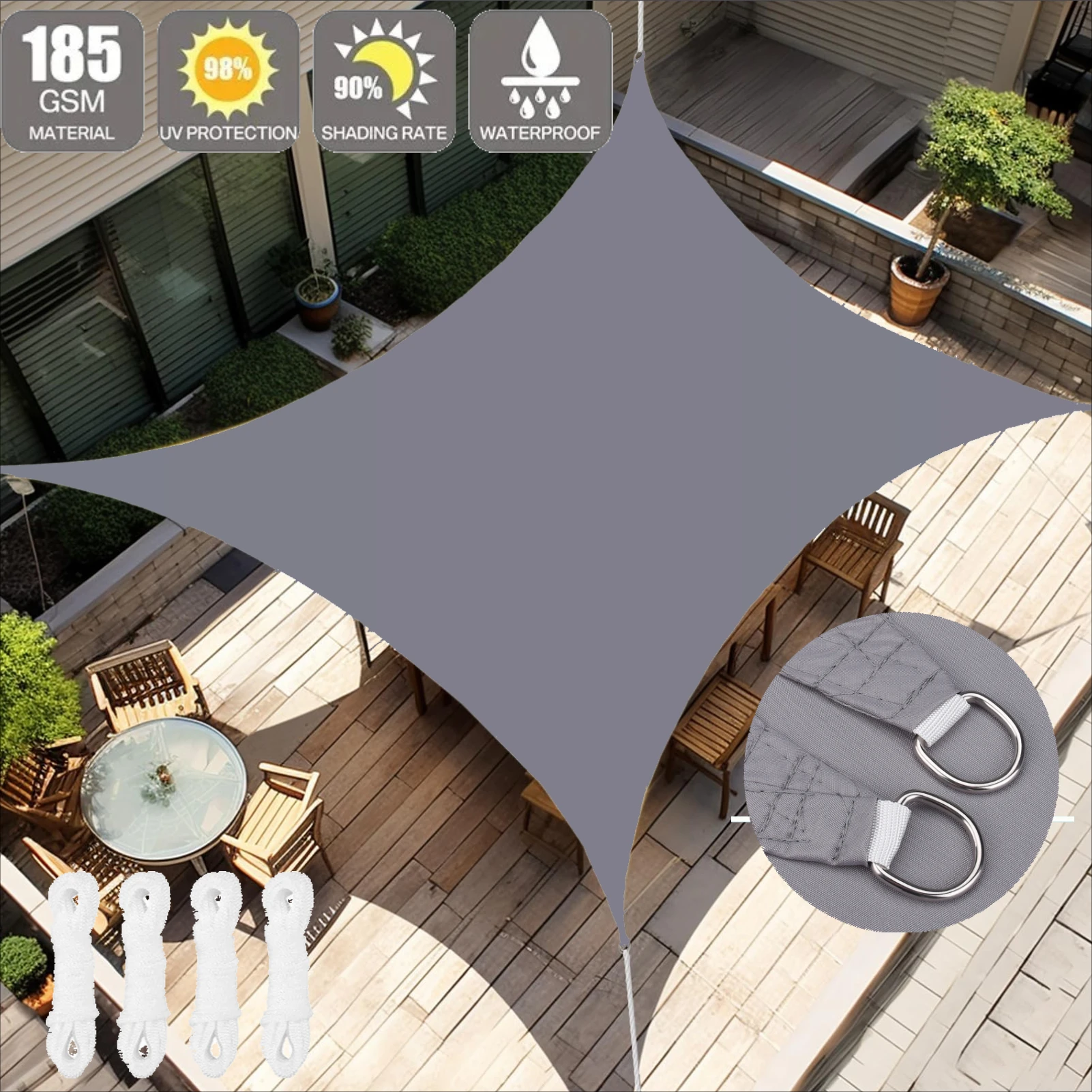 98% bloque UV resistente al agua sombra vela sol refugio dosel piscina rectángulo cuadrado 4x3m/3x2M para jardín terraza