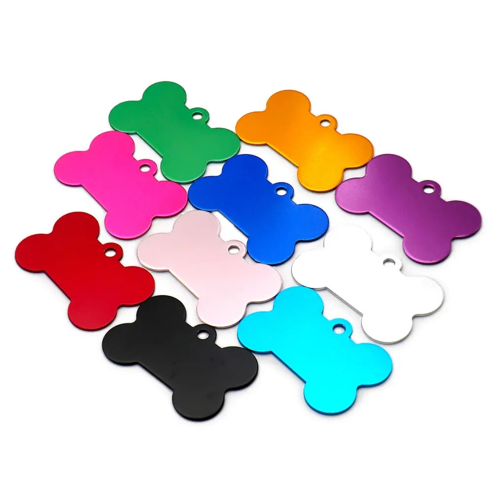 Mezcla aleatoria, 100 Uds., etiqueta de identificación en blanco de aluminio, placas de nombre personalizadas para perros y gatos, colgante personalizado, accesorios de adorno grabables