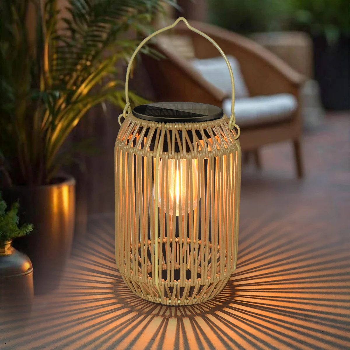 Linternas solares Luces solares Luz boho impermeable al aire libre para decoración de linterna de ratán colgante exterior para jardín patio