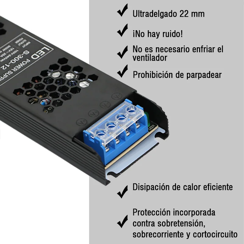 Fuente de Alimentación de Voltaje Constante 48W 60W 100W 150W 200W 300W 400W, Controlador Delgado para Tiras LED, Transformadores de Iluminación DC 12V / 24V
