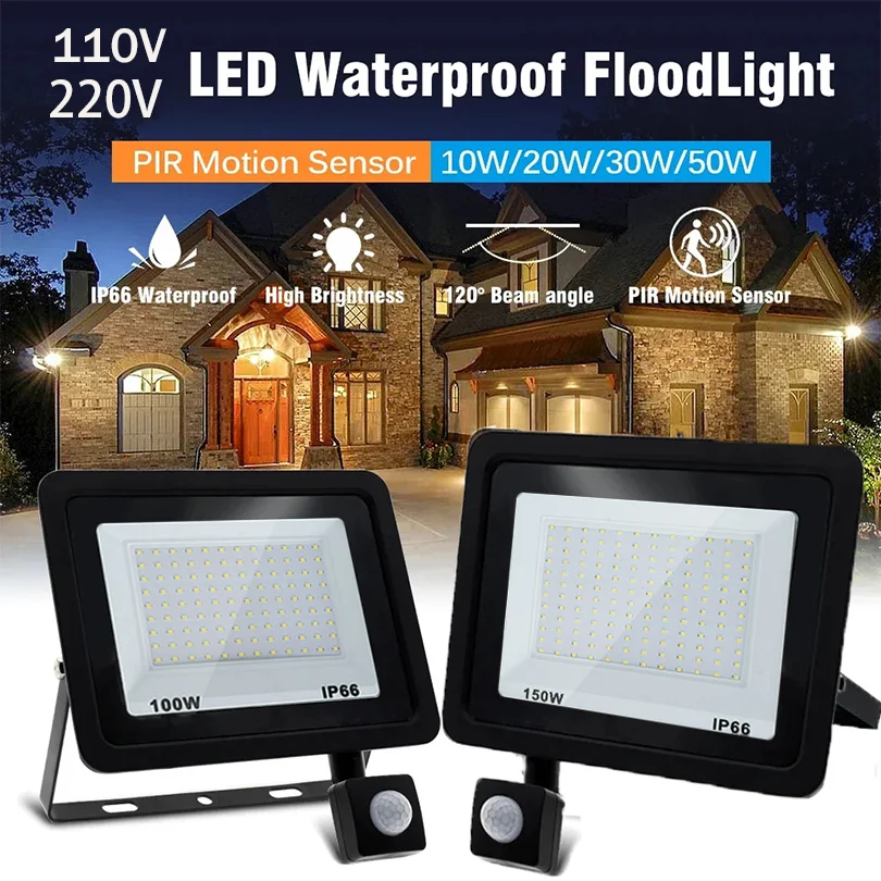 Reflector LED con Sensor de movimiento, foco Exterior impermeable, lámpara de pared, AC220V, AC110V, 10W-300W