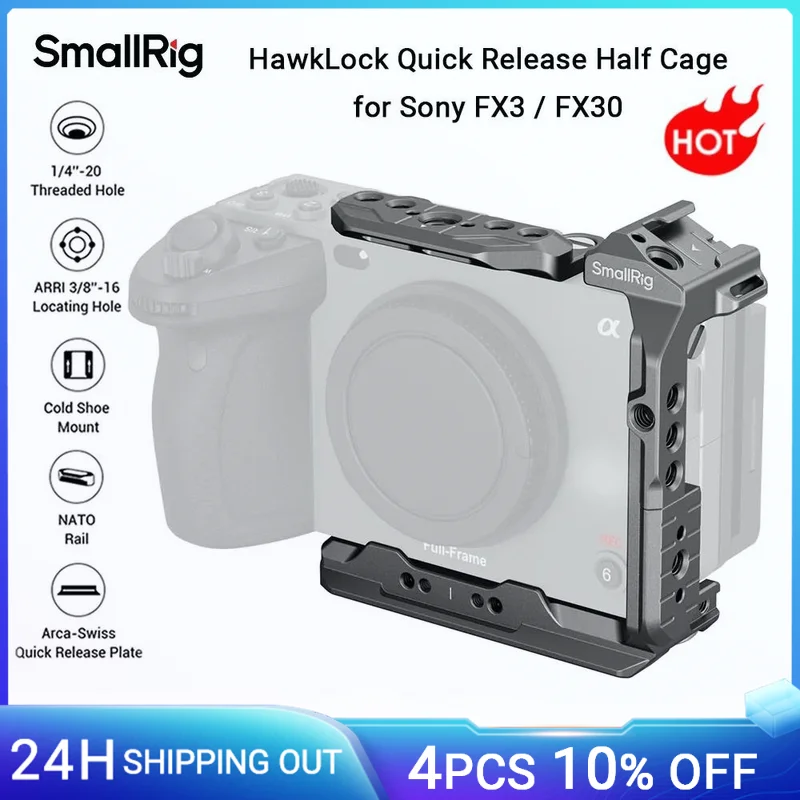 SmallRig FX3/FX30 HawkLock media jaula de liberación rápida para Sony FX3/FX30, W riel NATO extraíble para mango superior XLR Original-4772
