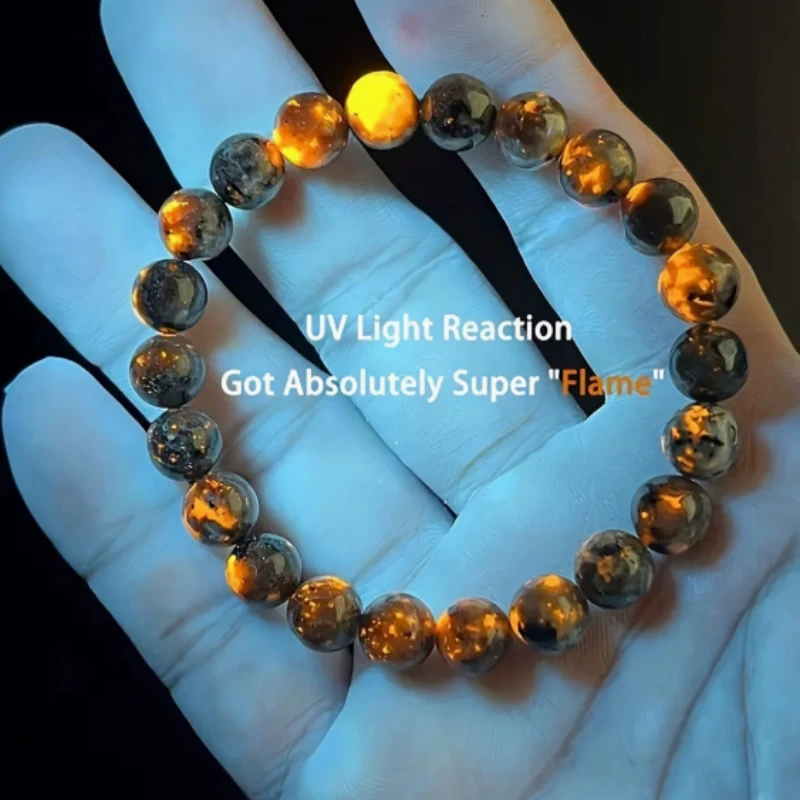 1 pulsera de cuentas de piedra de llama Natural para hombres y mujeres, potente Chakra Yooperlite, piedra de fuego, meditación energética, brazalete Fengshui, joyería