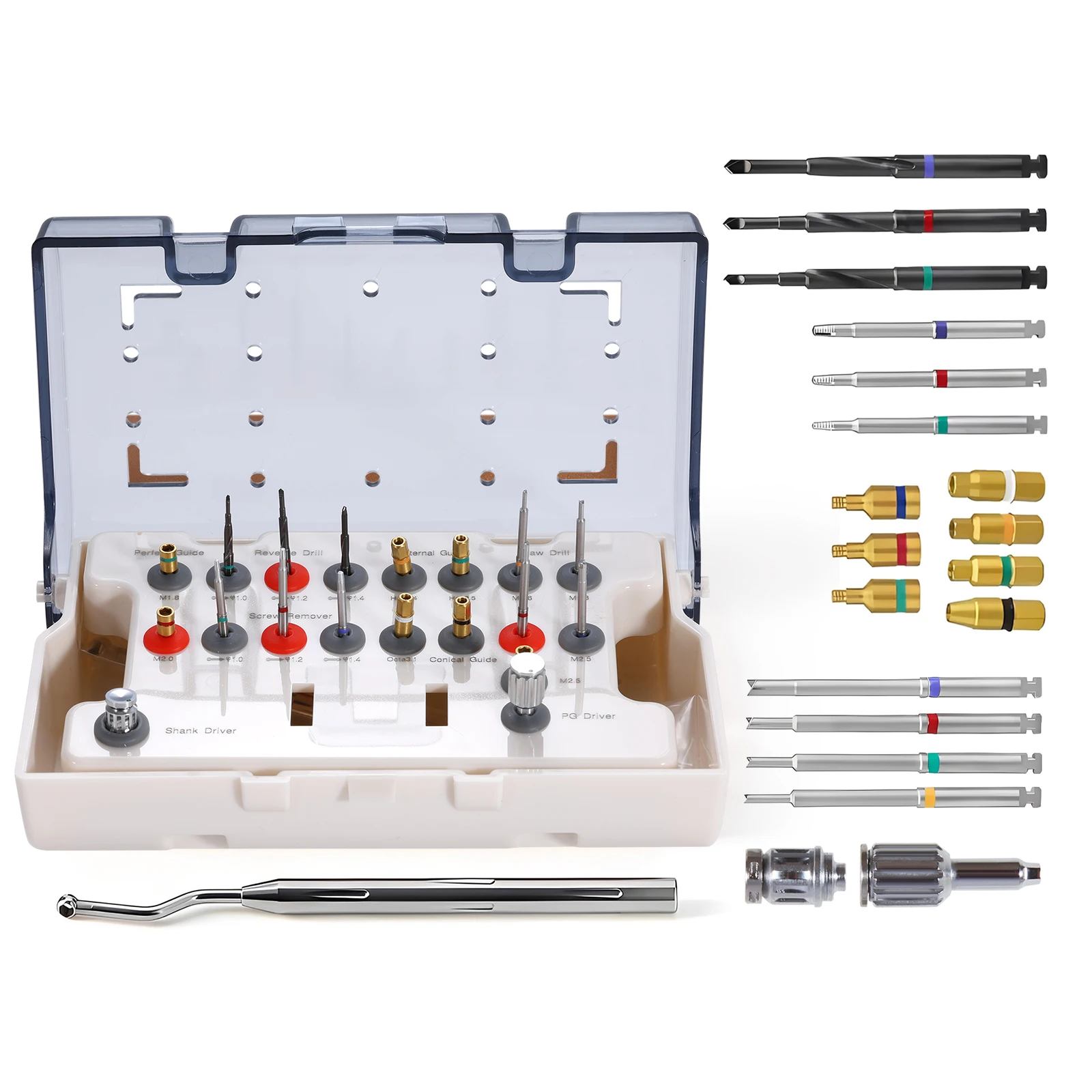 Kit de eliminación de implante Dental Universal, tornillos de acero inoxidable, caja dorada/plástica, extracto de tornillos rotos