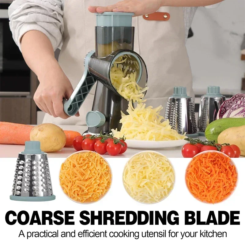 Nuevo Rallador de Queso Rotatorio 3 en 1 2026, Cortador Manual Multifuncional de Verduras, Molinillo de Nueces, Herramienta Esencial de Cocina