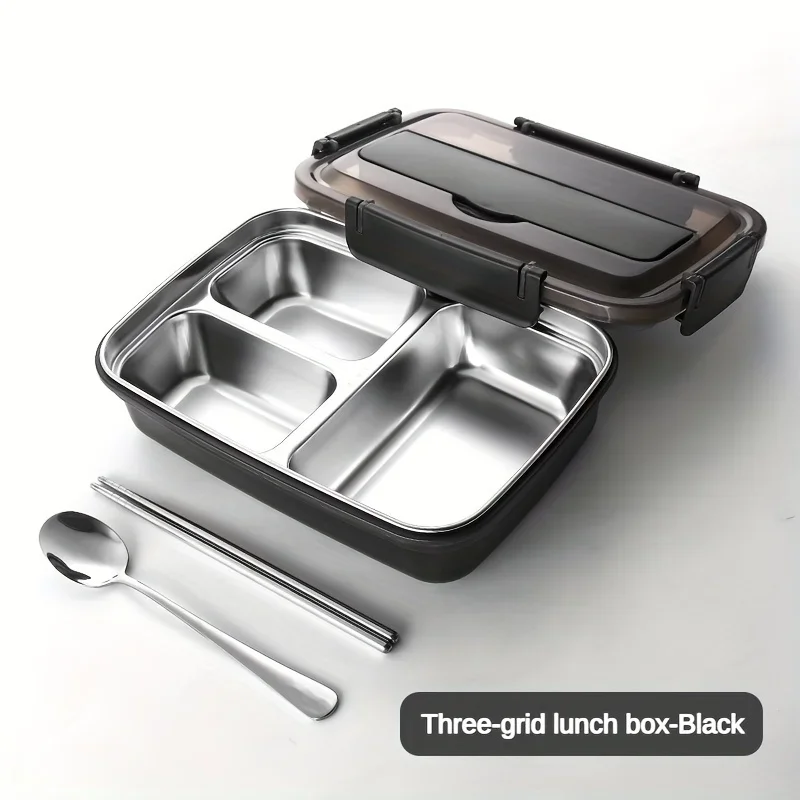 Fiambrera de acero inoxidable a prueba de fugas con 3/4 compartimentos: contenedor Bento duradero y fácil de limpiar para estudiantes y trabajadores de oficina