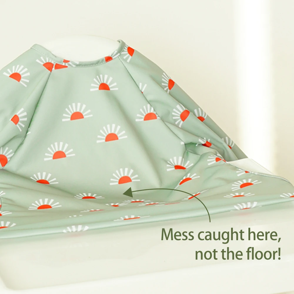 Elinfant nuevo 1 pieza uso de mesa poliéster impermeable moda impreso botones a presión diseño manga larga a prueba de desorden babero de alimentación de bebé
