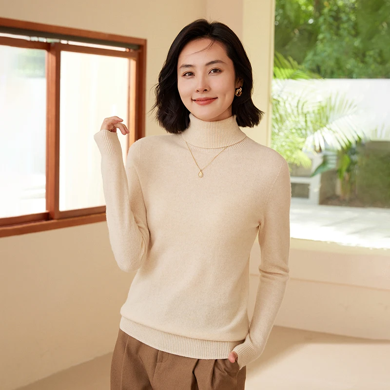 WinvyNee, ropa para mujer, suéter de lana Merino, Tops informales de manga larga, jersey de cuello alto, Jersey de punto suave y cálido para invierno A 1263006