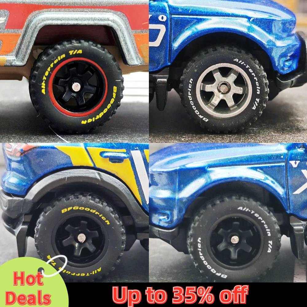 Neumáticos de goma de 14 mm (1/64) con letras y rines de coche de fundición a presión para vehículos todoterreno a escala 1:64, dedicados a camionetas pickup y sedanes grandes (1 juego)
