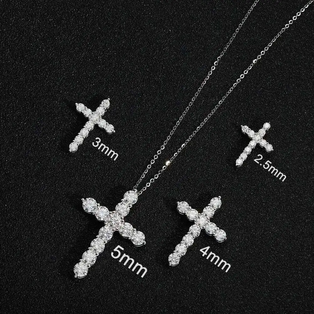 Colgante de cruz de moissanita completo, cadena Original de plata Sterg chapada en oro blanco, collar fino para joyería de mujer