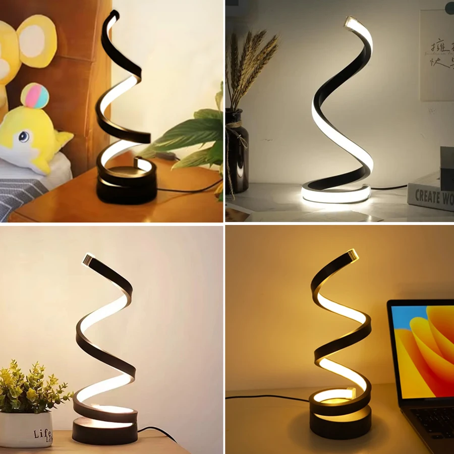 Mesa en espiral moderna, luz LED nocturna, lámpara de escritorio regulable, lámpara de mesita de noche para sala de estar, mesita de noche, estudio, oficina, decoración de dormitorio
