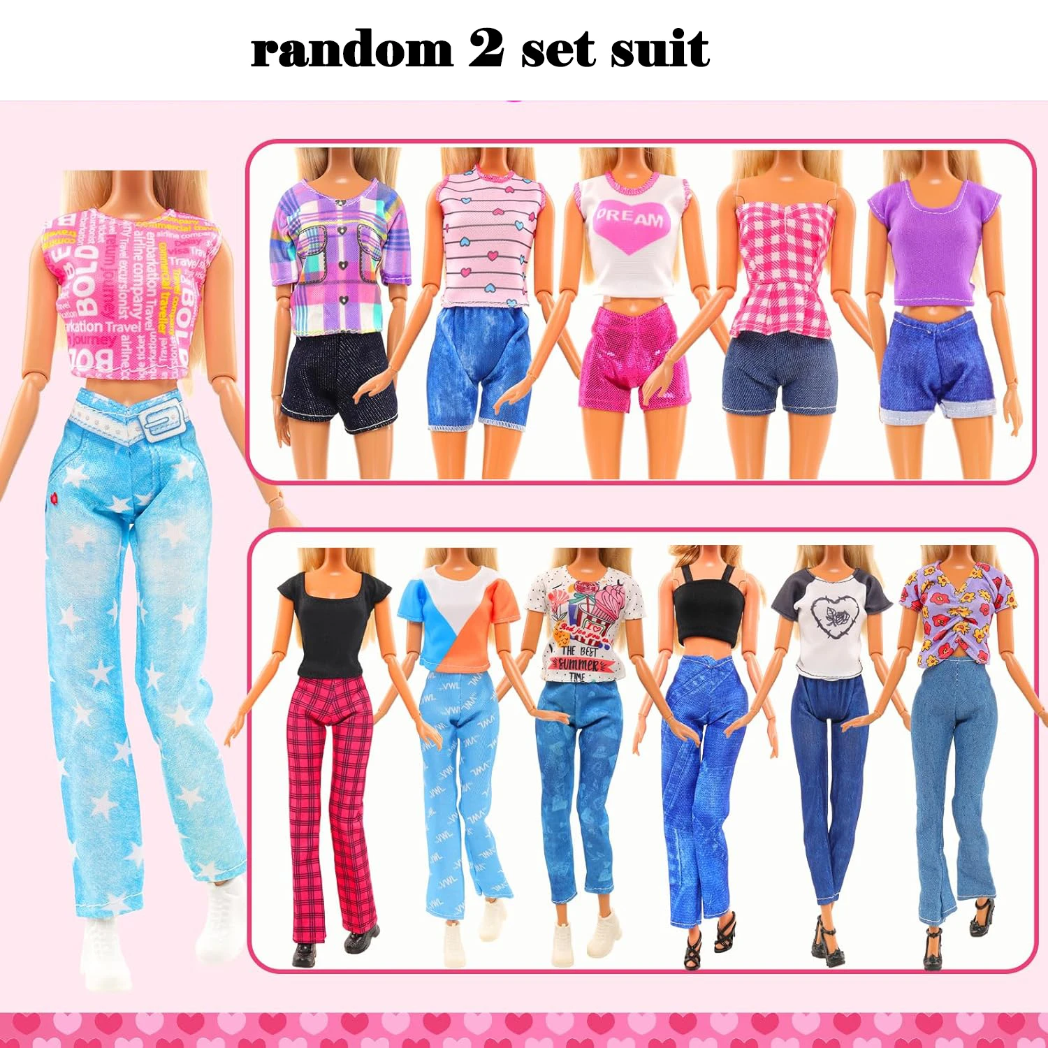 45 piezas de ropa para muñecas de 11.5'' = 2 vestidos de novia, 2 blusas, 2 pantalones, 2 vestidos, 2 trajes de baño, 5 faldas con tirantes, 10 zapatos, 22 accesorios para muñecas de 30 cm.